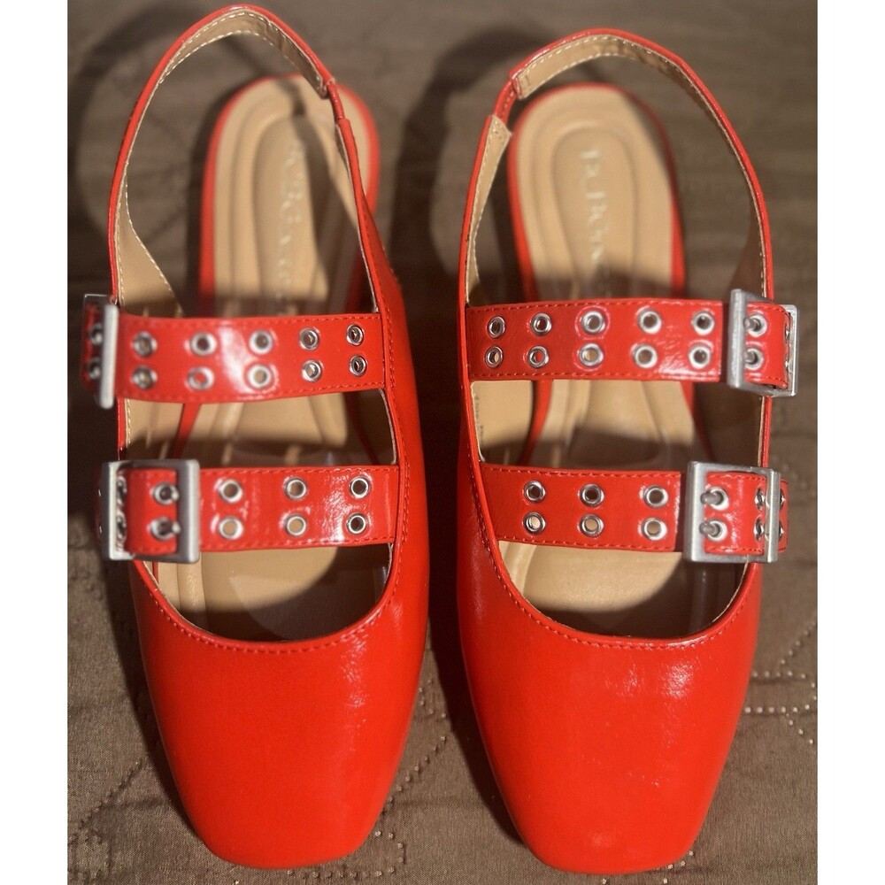 BCBGeneration Hendo Red Mary Jane Slingback Flats Grommet Buckle Shoes Sz 5
